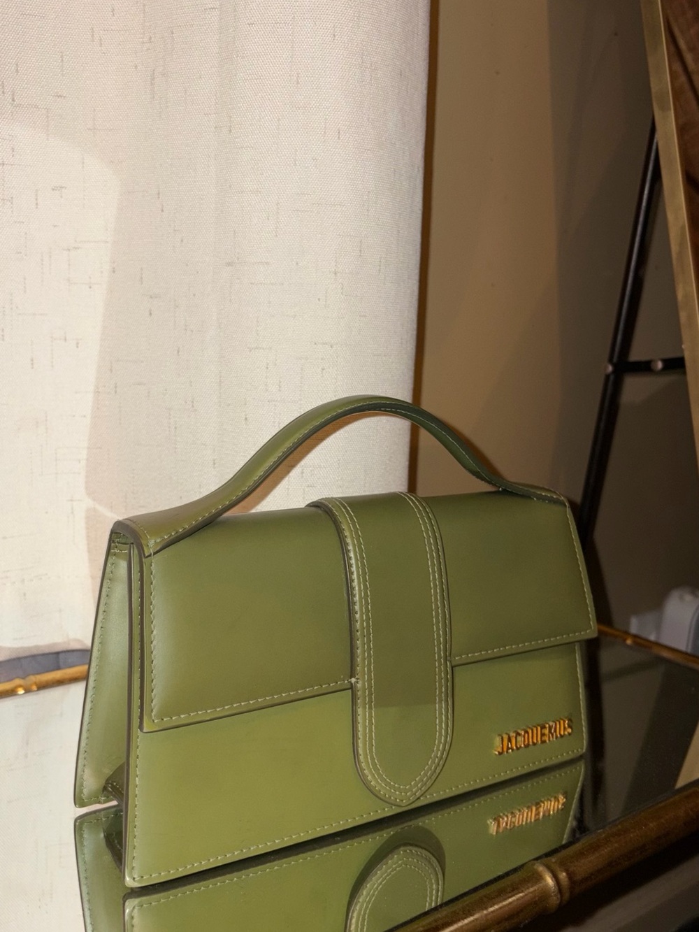 Jacquemus Le Bambino Olive Green Top-Handle Leather Satchel